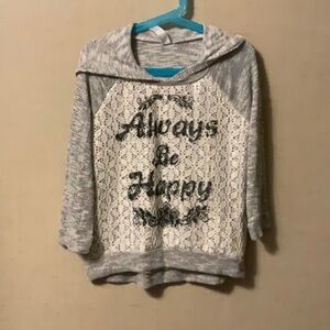Knitworks Gray and White Polka Dot Hoodie Always Be Happy